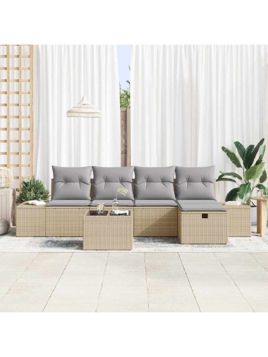 Dārza dīvānu komplekts ar spilvenu 6 pcs bēša 55 x 62 x 69 cm