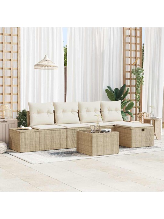 Dārza dīvānu komplekts ar spilvenu 6 pcs bēša 55 x 62 x 69 cm
