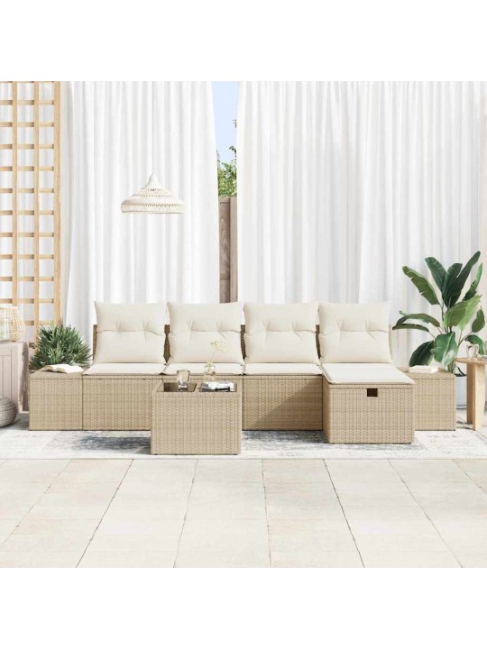 Dārza dīvānu komplekts ar spilvenu 6 pcs bēša 55 x 62 x 69 cm