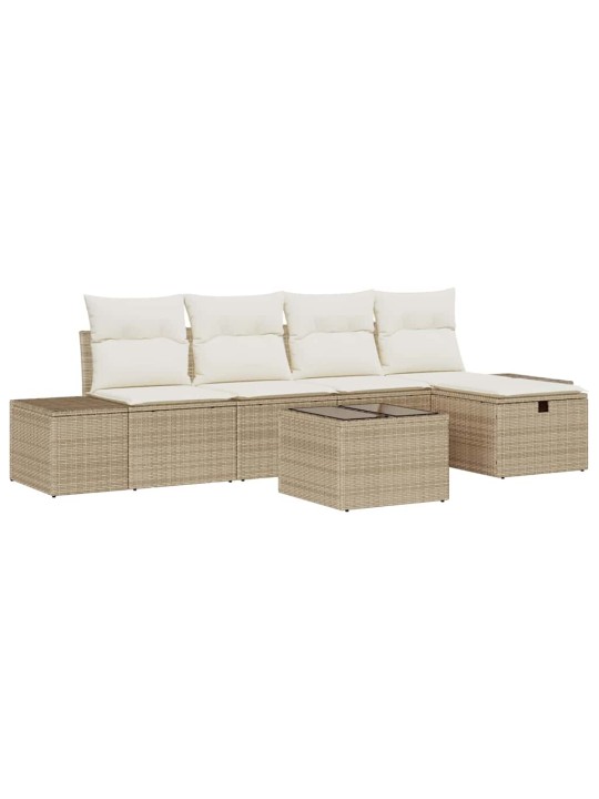 Dārza dīvānu komplekts ar spilvenu 6 pcs bēša 55 x 62 x 69 cm