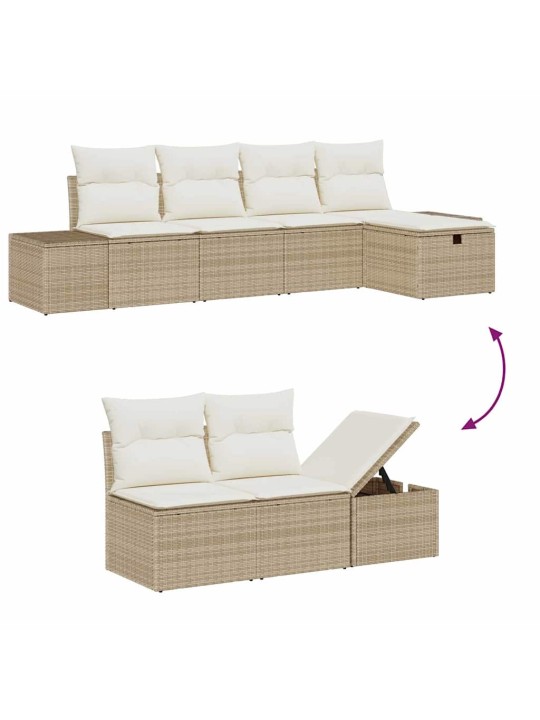 Dārza dīvānu komplekts ar spilvenu 6 pcs bēša 55 x 62 x 69 cm