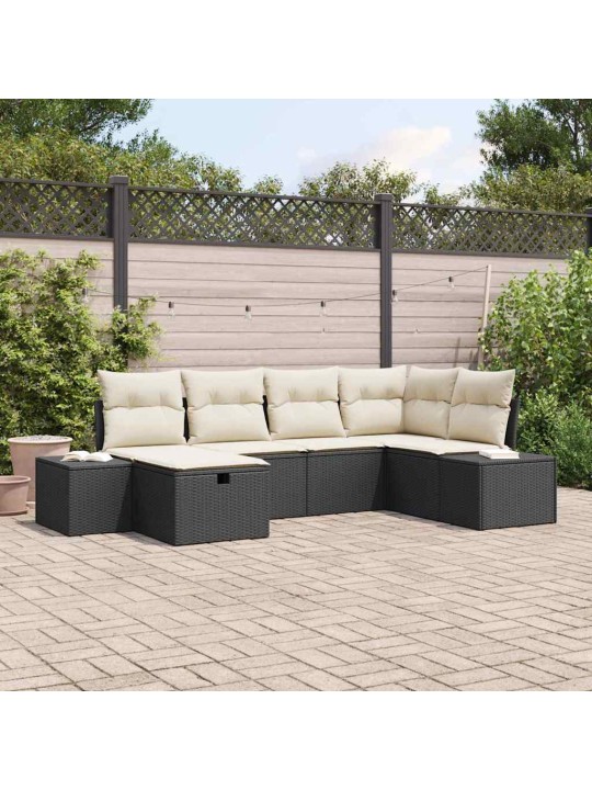 Dārza dīvānu komplekts ar spilvenu 6 pcs melna 55 x 62 x 69 cm
