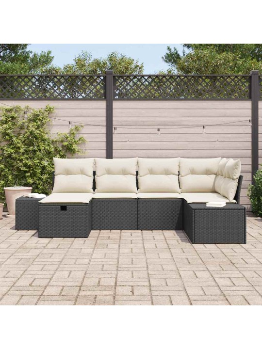 Dārza dīvānu komplekts ar spilvenu 6 pcs melna 55 x 62 x 69 cm