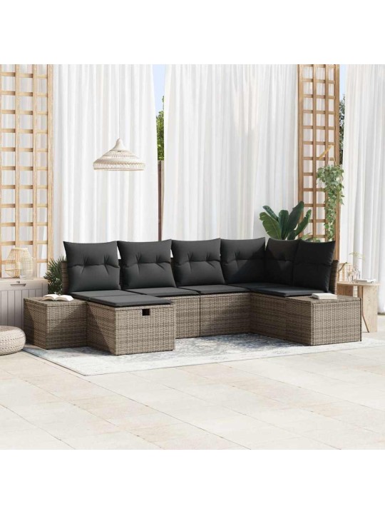 Dārza dīvānu komplekts ar spilvenu 6 pcs pelēka 55 x 62 x 69 cm