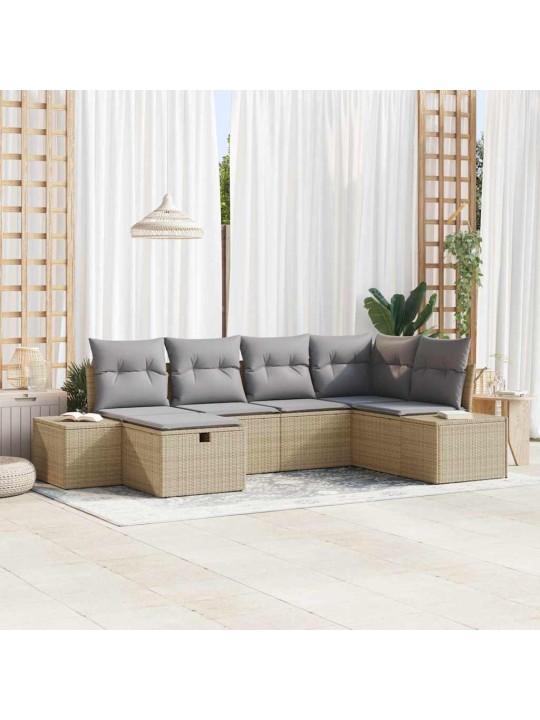 Dārza dīvānu komplekts ar spilvenu 6 pcs bēša 55 x 62 x 69 cm