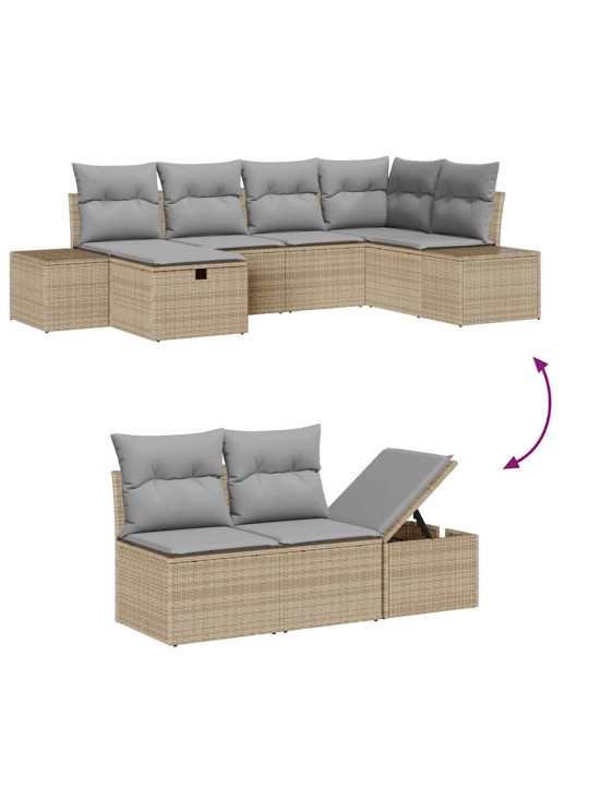 Dārza dīvānu komplekts ar spilvenu 6 pcs bēša 55 x 62 x 69 cm