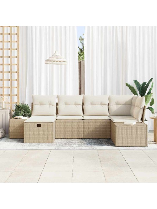Dārza dīvānu komplekts ar spilvenu 6 pcs bēša 55 x 62 x 69 cm