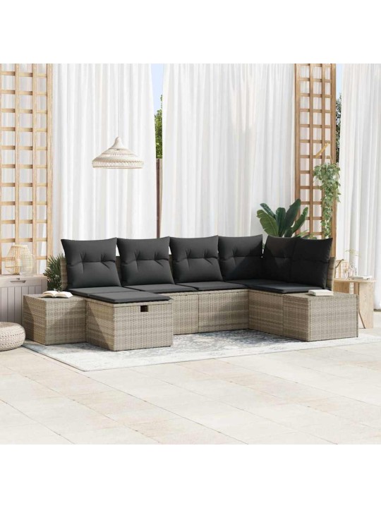 Dārza dīvānu komplekts 6 pcs gaiši pelēka 55 x 62 x 69 cm
