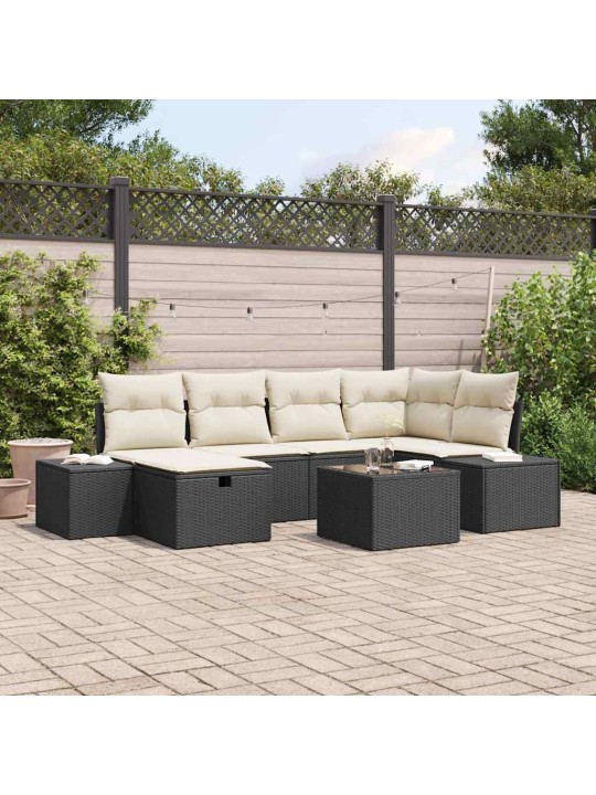 Dārza dīvānu komplekts ar spilvenu 7 pcs melna 55 x 62 x 69 cm