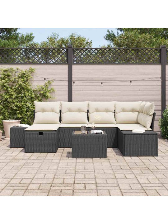 Dārza dīvānu komplekts ar spilvenu 7 pcs melna 55 x 62 x 69 cm