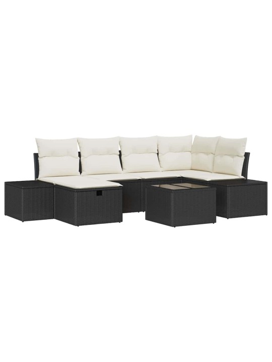 Dārza dīvānu komplekts ar spilvenu 7 pcs melna 55 x 62 x 69 cm