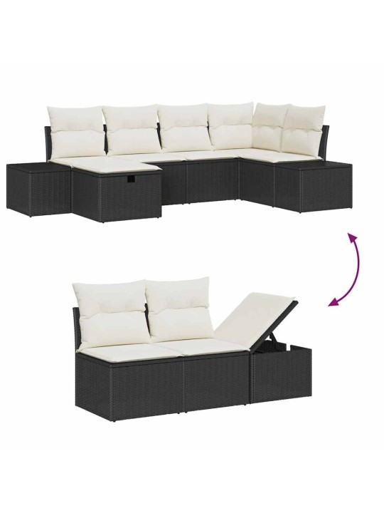 Dārza dīvānu komplekts ar spilvenu 7 pcs melna 55 x 62 x 69 cm