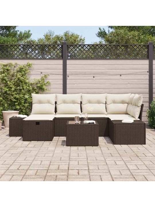 Dārza dīvānu komplekts ar spilvenu 7 pcs brūna 55 x 62 x 69 cm