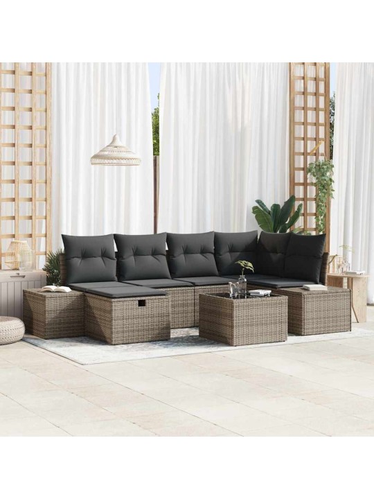 Dārza dīvānu komplekts ar spilvenu 7 pcs pelēka 55 x 62 x 69 cm
