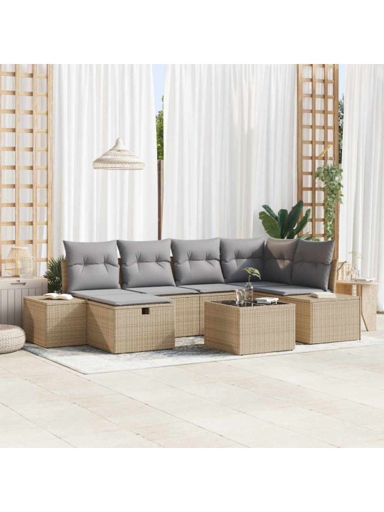 Dārza dīvānu komplekts ar spilvenu 7 pcs bēša 55 x 62 x 69 cm
