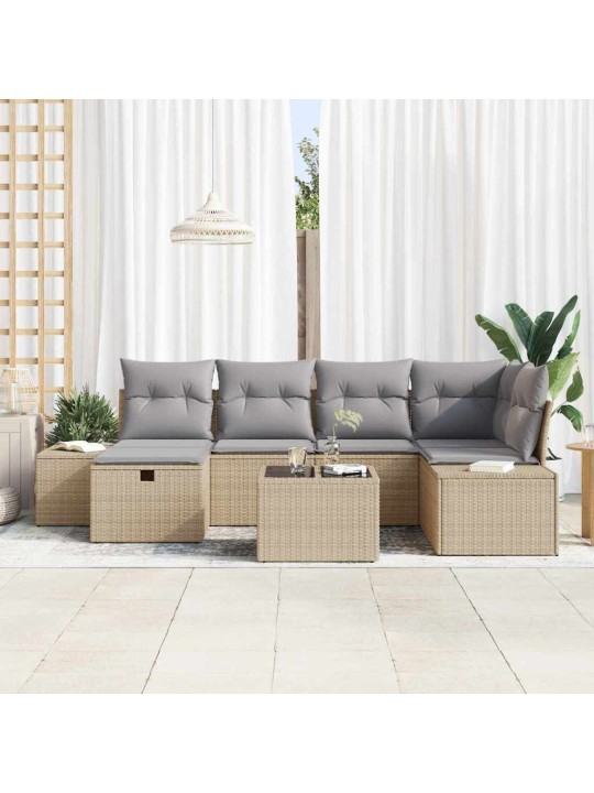 Dārza dīvānu komplekts ar spilvenu 7 pcs bēša 55 x 62 x 69 cm