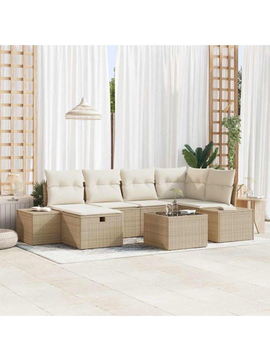 Dārza dīvānu komplekts ar spilvenu 7 pcs bēša 55 x 62 x 69 cm