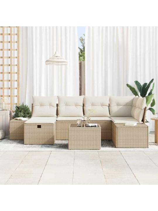 Dārza dīvānu komplekts ar spilvenu 7 pcs bēša 55 x 62 x 69 cm