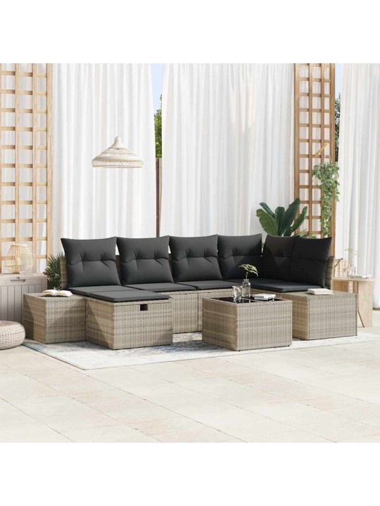 Dārza dīvānu komplekts 7 pcs gaiši pelēka 55 x 62 x 69 cm