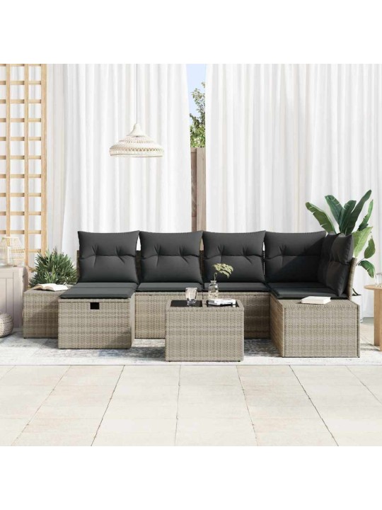 Dārza dīvānu komplekts 7 pcs gaiši pelēka 55 x 62 x 69 cm