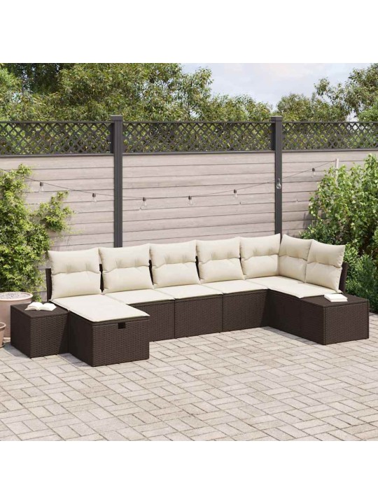 Dārza dīvānu komplekts ar spilvenu 7 pcs brūna 55 x 62 x 69 cm