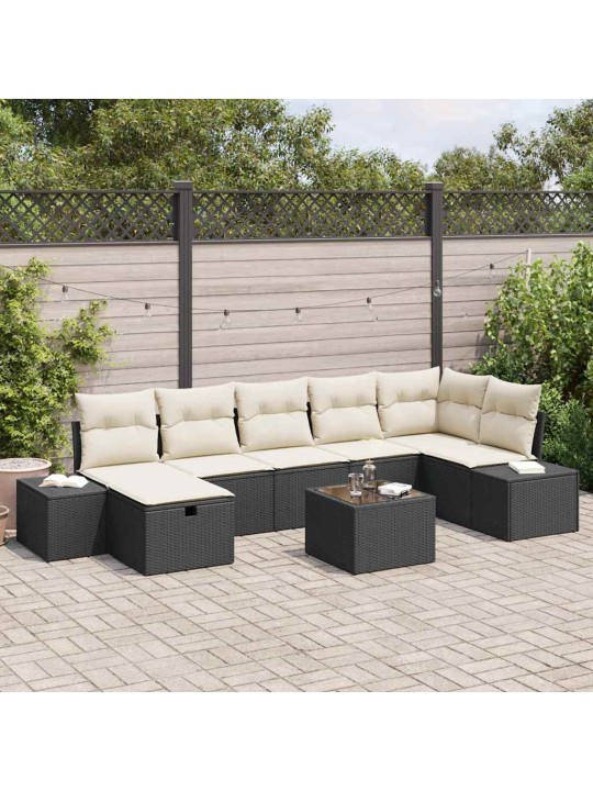 Dārza dīvānu komplekts ar spilvenu 8 pcs melna 55 x 62 x 69 cm