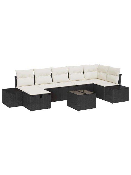 Dārza dīvānu komplekts ar spilvenu 8 pcs melna 55 x 62 x 69 cm