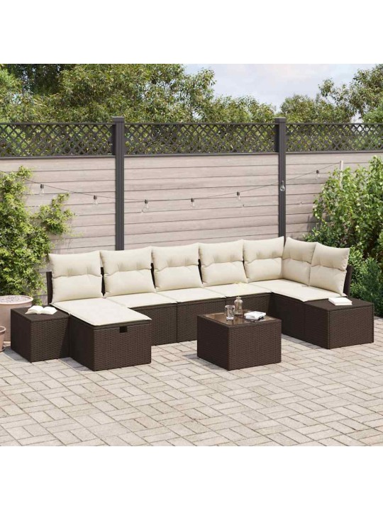 Dārza dīvānu komplekts ar spilvenu 8 pcs brūna 55 x 62 x 69 cm