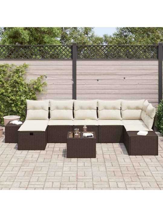 Dārza dīvānu komplekts ar spilvenu 8 pcs brūna 55 x 62 x 69 cm