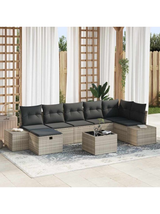 Dārza dīvānu komplekts 8 pcs gaiši pelēka 55 x 62 x 69 cm