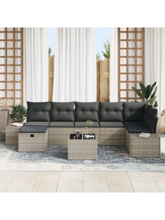 Dārza dīvānu komplekts 8 pcs gaiši pelēka 55 x 62 x 69 cm