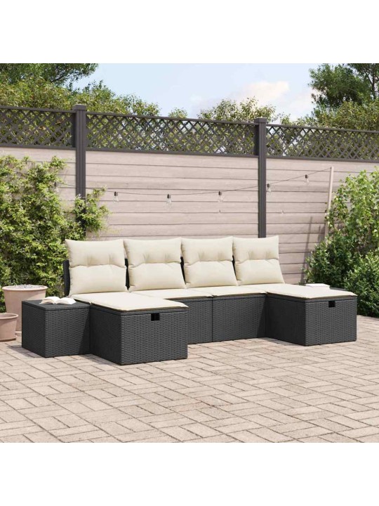 Dārza dīvānu komplekts ar spilvenu 6 pcs melna 55 x 62 x 69 cm