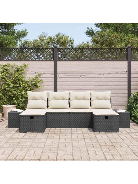 Dārza dīvānu komplekts ar spilvenu 6 pcs melna 55 x 62 x 69 cm