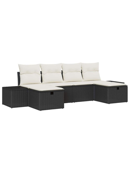 Dārza dīvānu komplekts ar spilvenu 6 pcs melna 55 x 62 x 69 cm