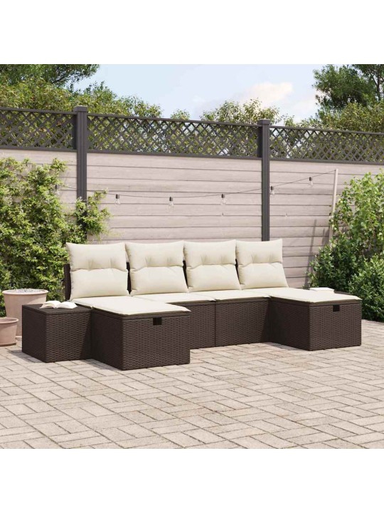 Dārza dīvānu komplekts ar spilvenu 6 pcs brūna 55 x 62 x 69 cm