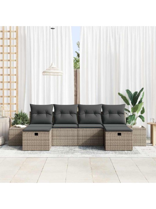 Dārza dīvānu komplekts ar spilvenu 6 pcs pelēka 55 x 62 x 69 cm