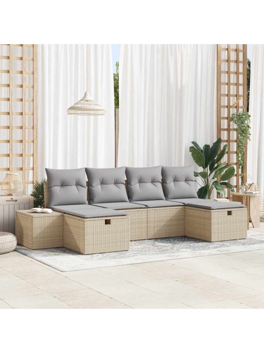 Dārza dīvānu komplekts ar spilvenu 6 pcs bēša 55 x 62 x 69 cm
