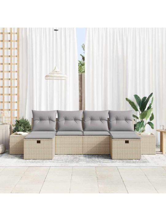 Dārza dīvānu komplekts ar spilvenu 6 pcs bēša 55 x 62 x 69 cm