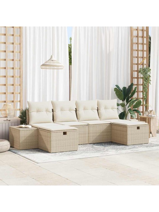 Dārza dīvānu komplekts ar spilvenu 6 pcs bēša 55 x 62 x 69 cm