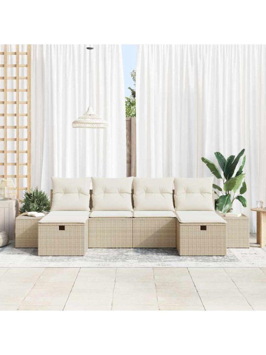 Dārza dīvānu komplekts ar spilvenu 6 pcs bēša 55 x 62 x 69 cm