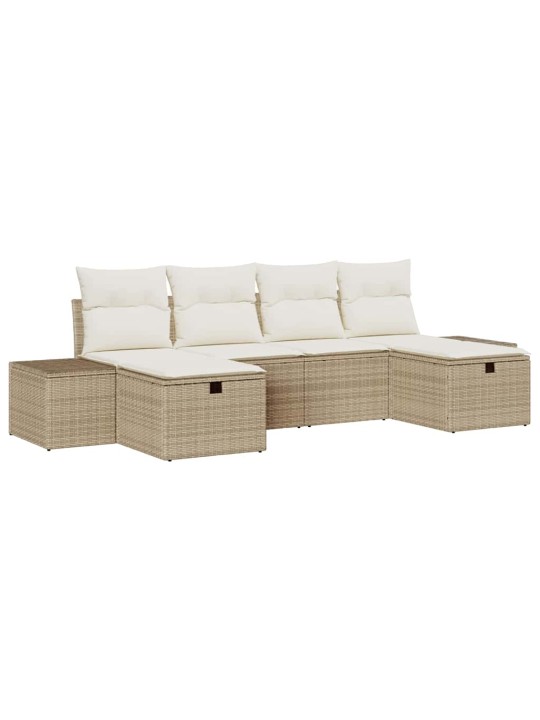 Dārza dīvānu komplekts ar spilvenu 6 pcs bēša 55 x 62 x 69 cm