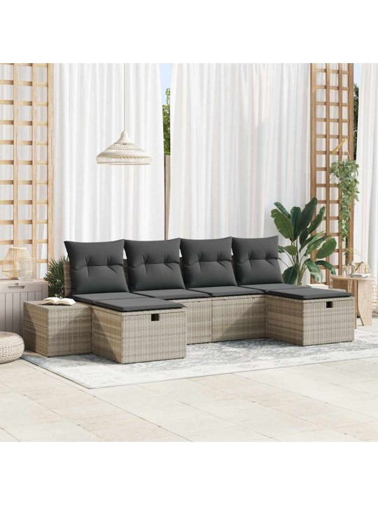 Dārza dīvānu komplekts 6 pcs gaiši pelēka 55 x 62 x 69 cm