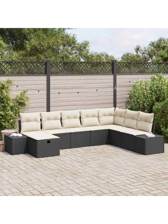 Dārza dīvānu komplekts ar spilvenu 8 pcs melna 55 x 62 x 69 cm