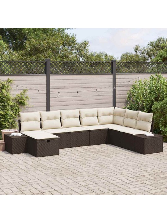 Dārza dīvānu komplekts ar spilvenu 8 pcs brūna 55 x 62 x 69 cm