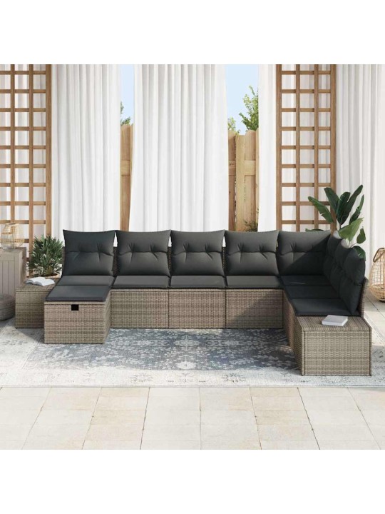 Dārza dīvānu komplekts ar spilvenu 8 pcs pelēka 55 x 62 x 69 cm