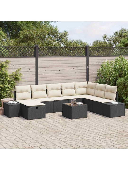 Dārza dīvānu komplekts ar spilvenu 9 pcs melna 55 x 62 x 69 cm