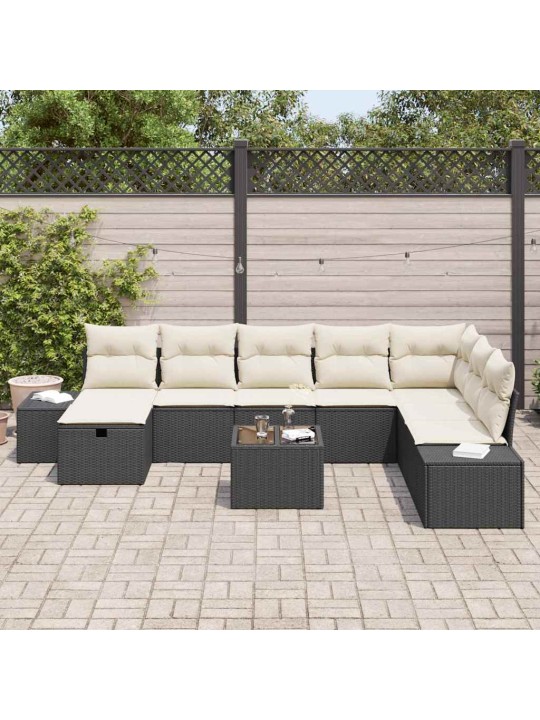 Dārza dīvānu komplekts ar spilvenu 9 pcs melna 55 x 62 x 69 cm
