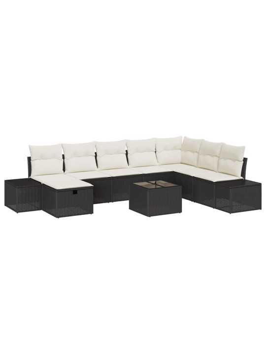 Dārza dīvānu komplekts ar spilvenu 9 pcs melna 55 x 62 x 69 cm