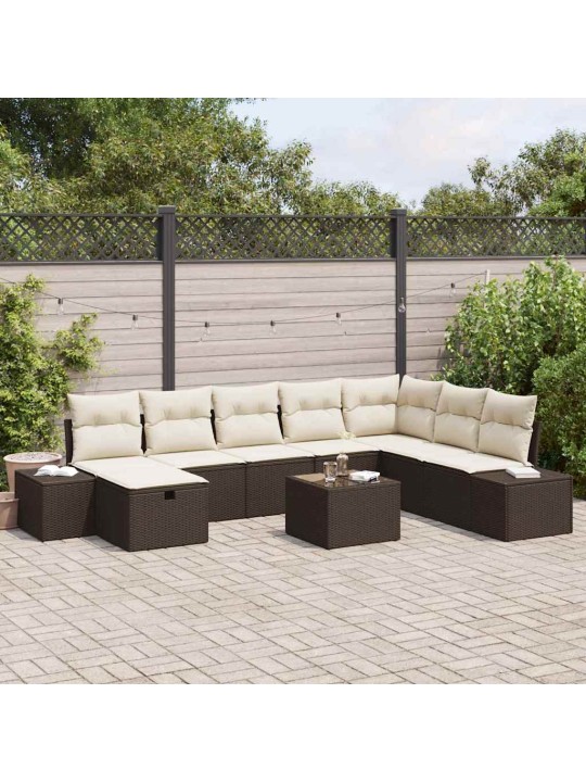 Dārza dīvānu komplekts ar spilvenu 9 pcs brūna 55 x 62 x 69 cm