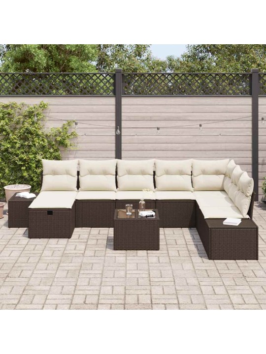 Dārza dīvānu komplekts ar spilvenu 9 pcs brūna 55 x 62 x 69 cm